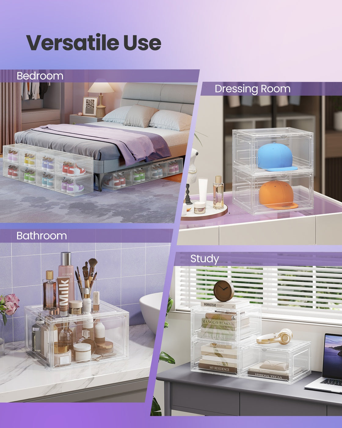 Shoe Boxes Set of 6 13 x 11.2 x 7.6 Inches Transparent White - Transparent White