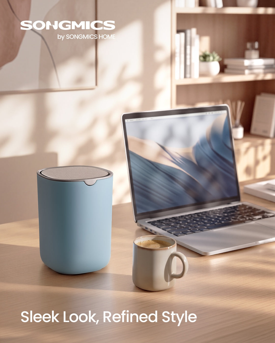 Mini Desk Trash Can with Lid - Silver Grey