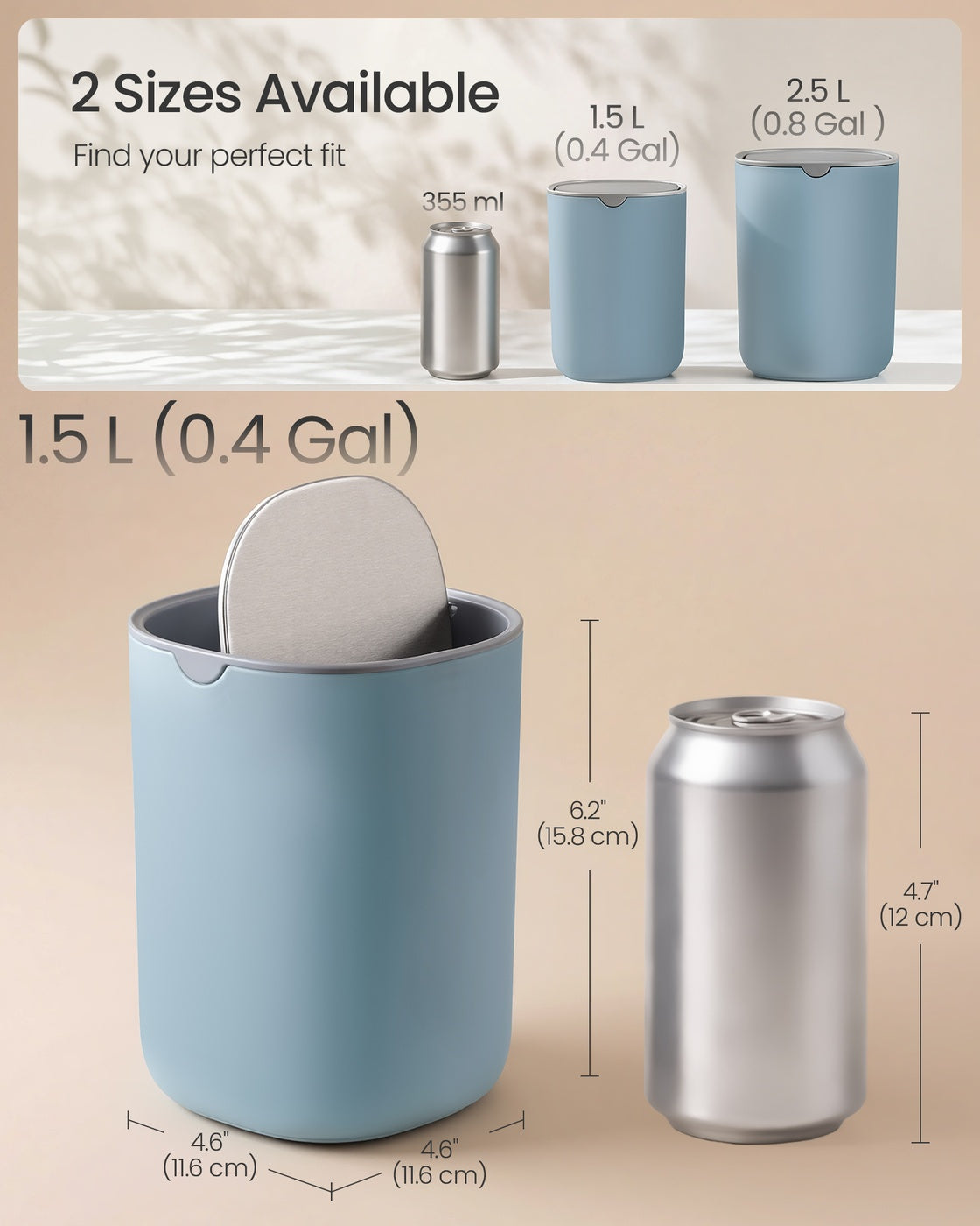 Mini Desk Trash Can with Lid - Silver Grey