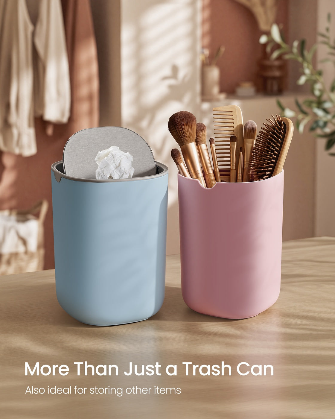 Mini Desk Trash Can with Lid - Silver Grey