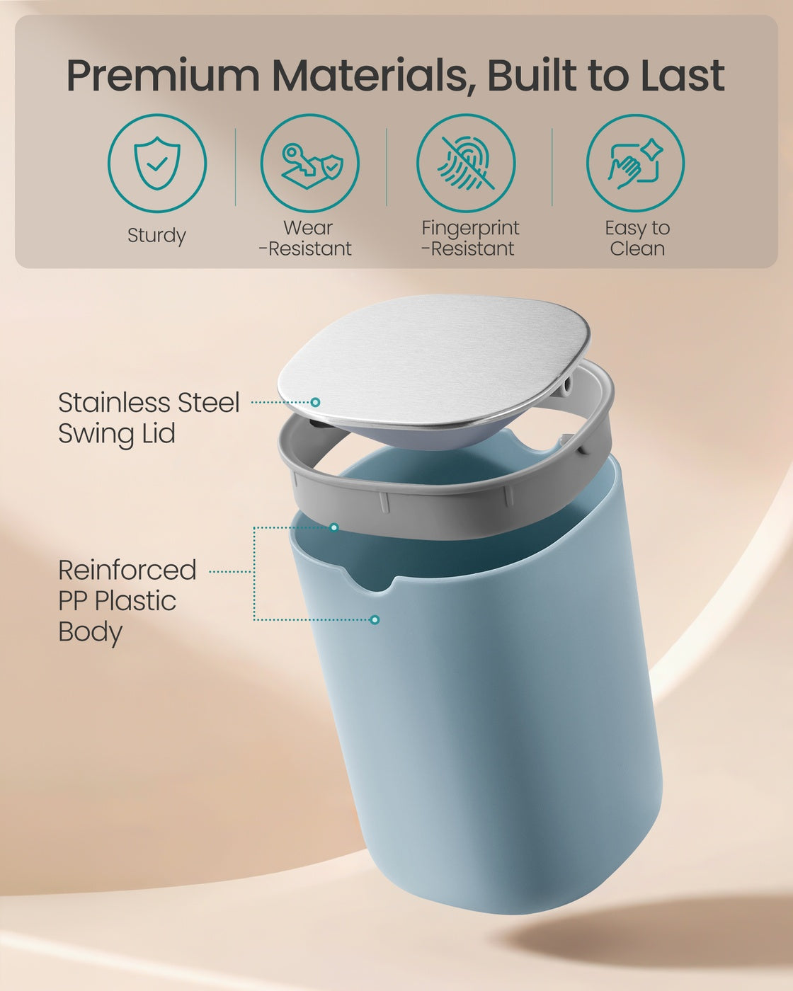 Mini Desk Trash Can with Lid - Silver Grey