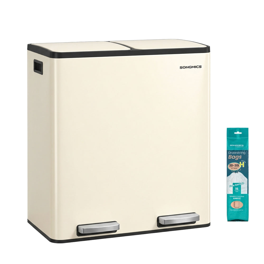 Double Compartment Stainless Steel Trash Can for Recycling - Almond