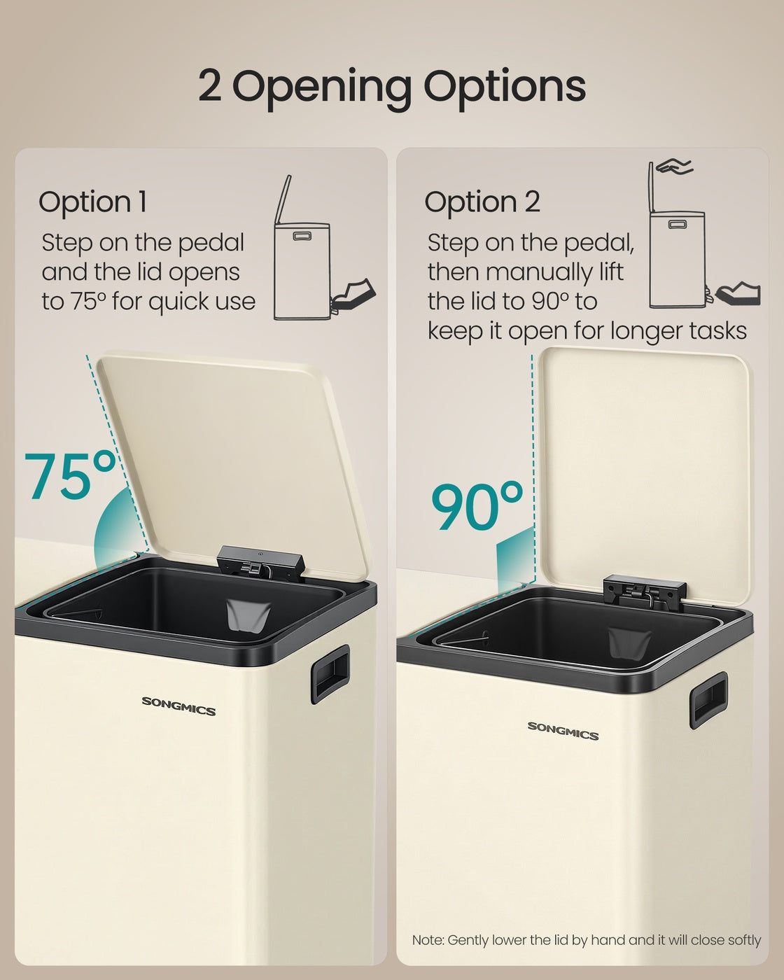 Double Compartment Stainless Steel Trash Can for Recycling - Almond