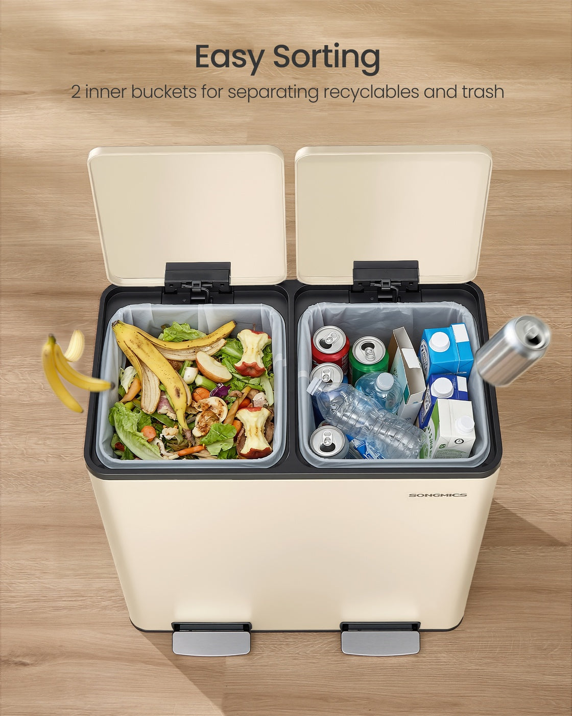 Double Compartment Stainless Steel Trash Can for Recycling - Almond