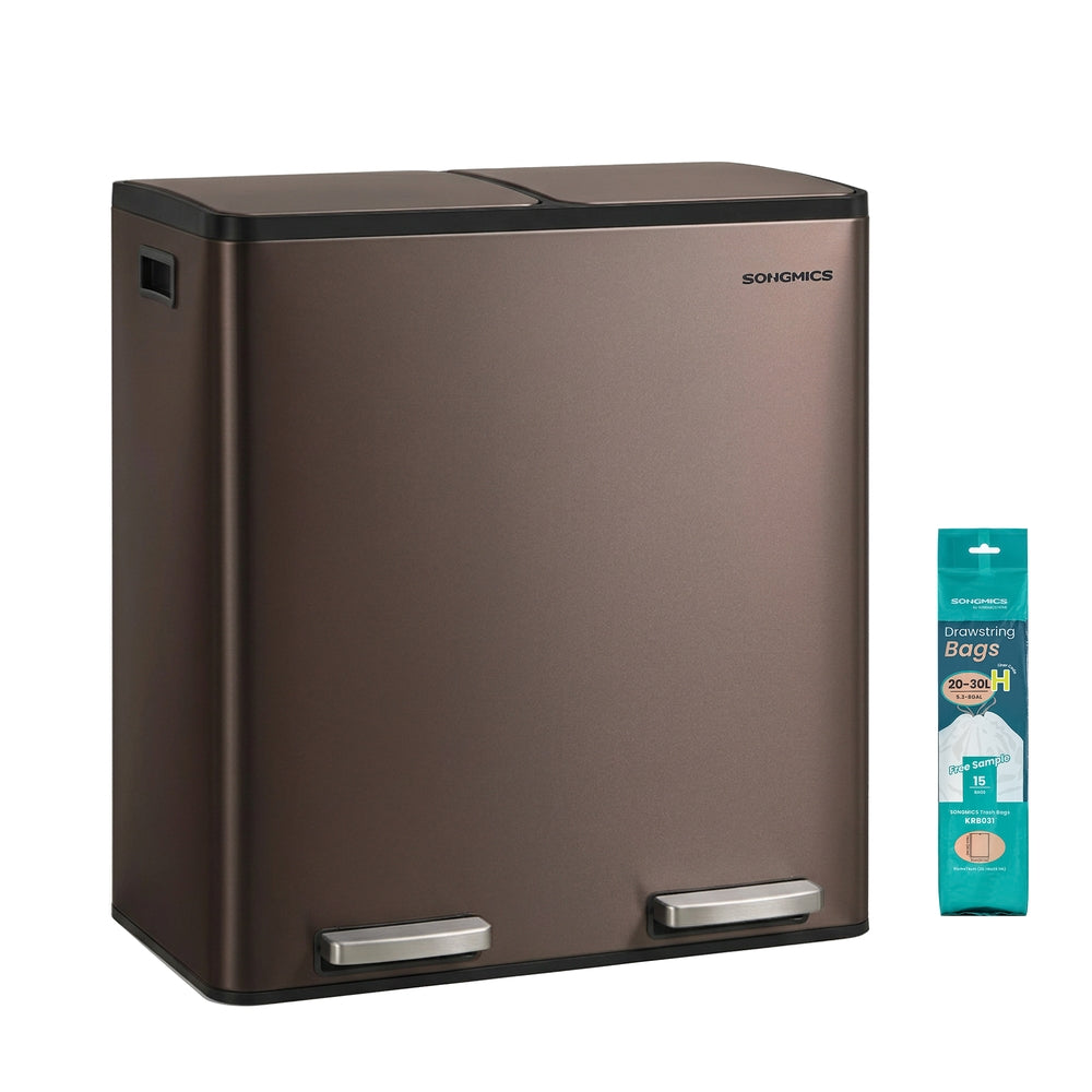 Double Compartment Stainless Steel Trash Can for Recycling - Brown