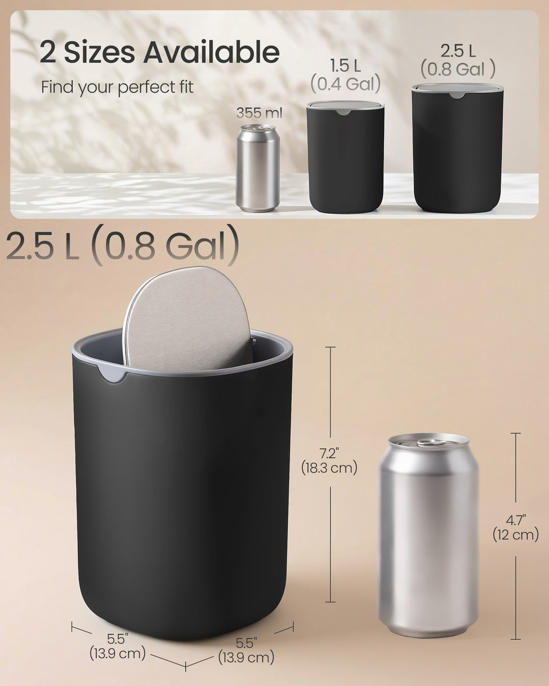 Mini Desk Trash Can with Lid - Ink Black