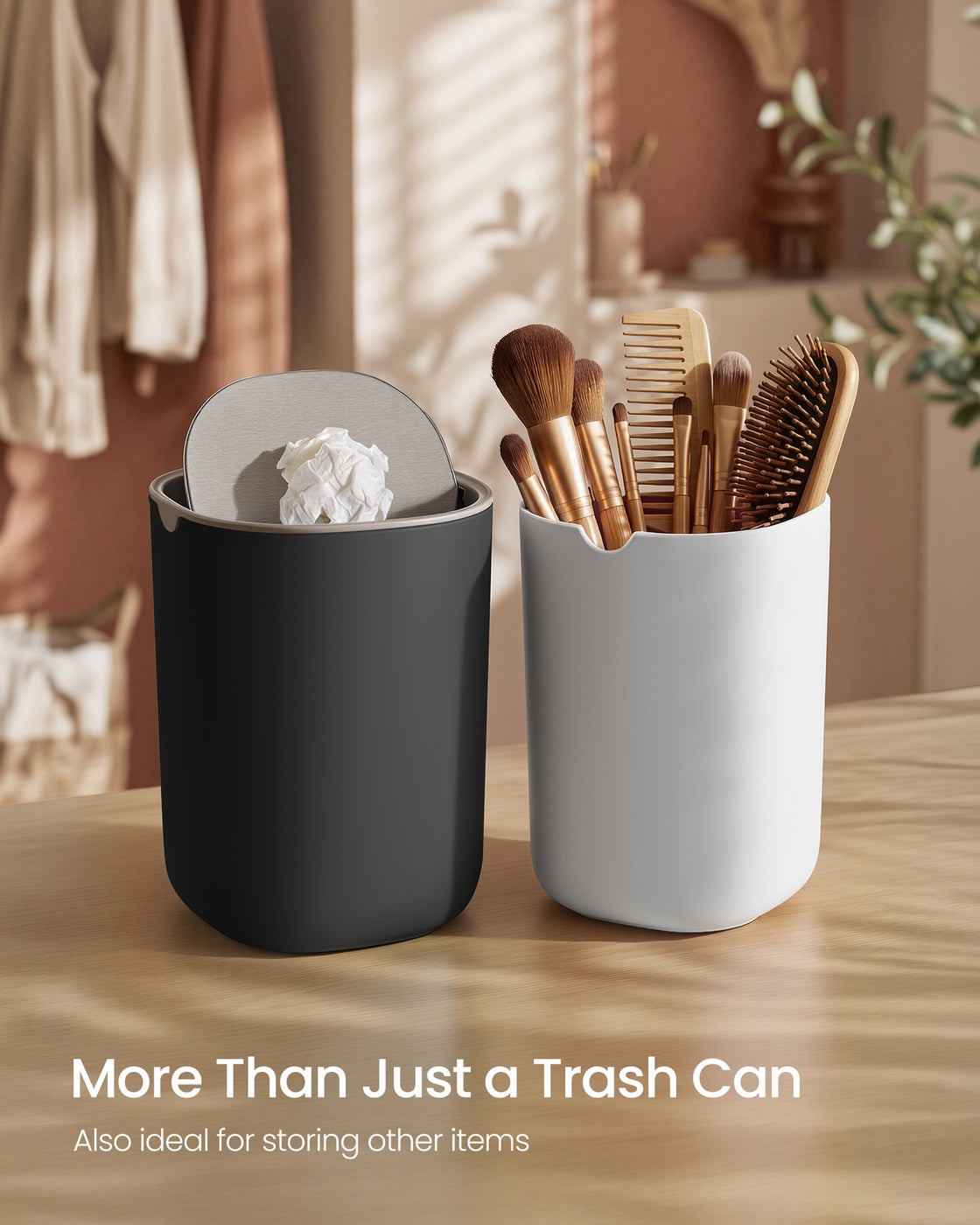 Mini Desk Trash Can with Lid - Ink Black