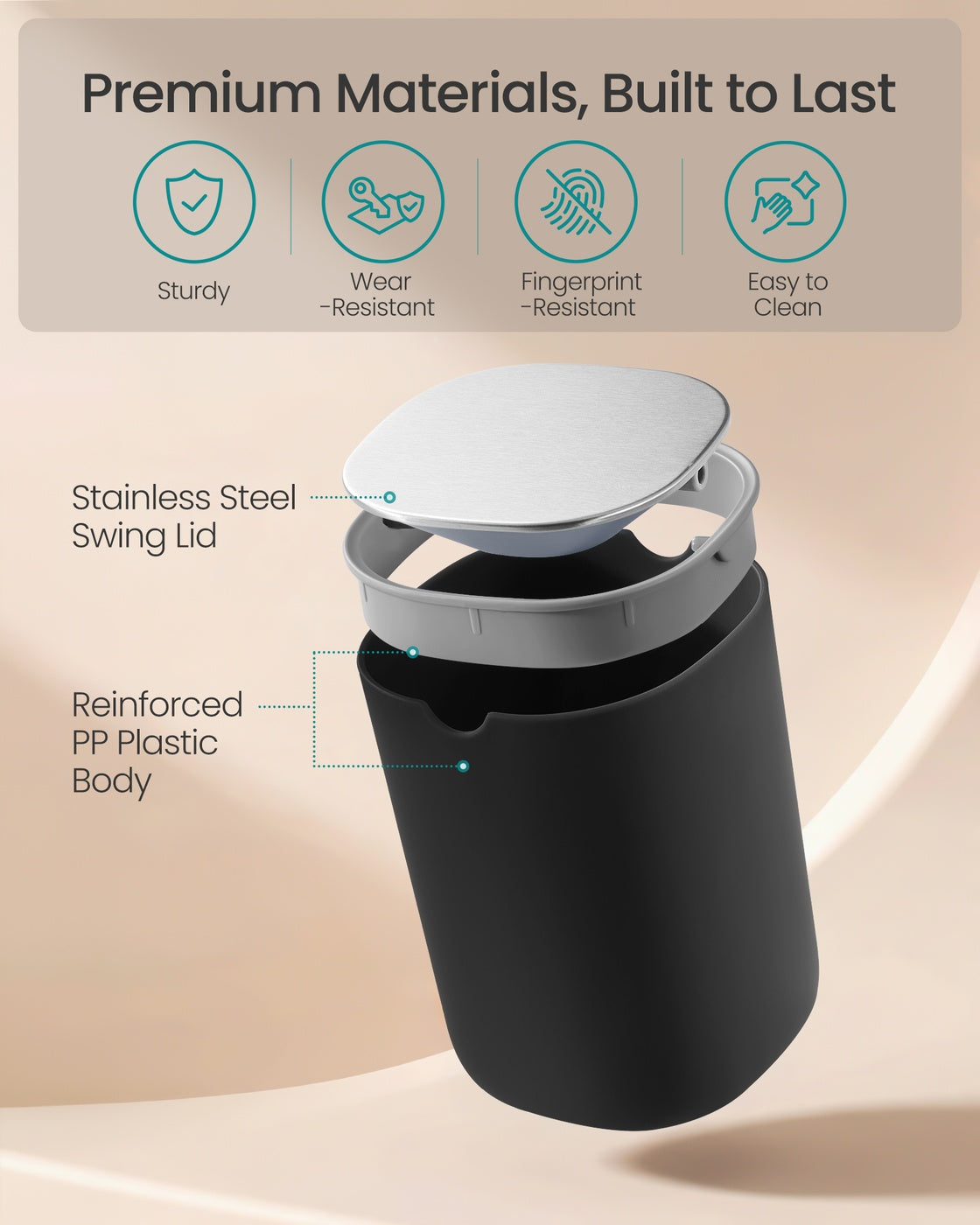 Mini Desk Trash Can with Lid - Ink Black