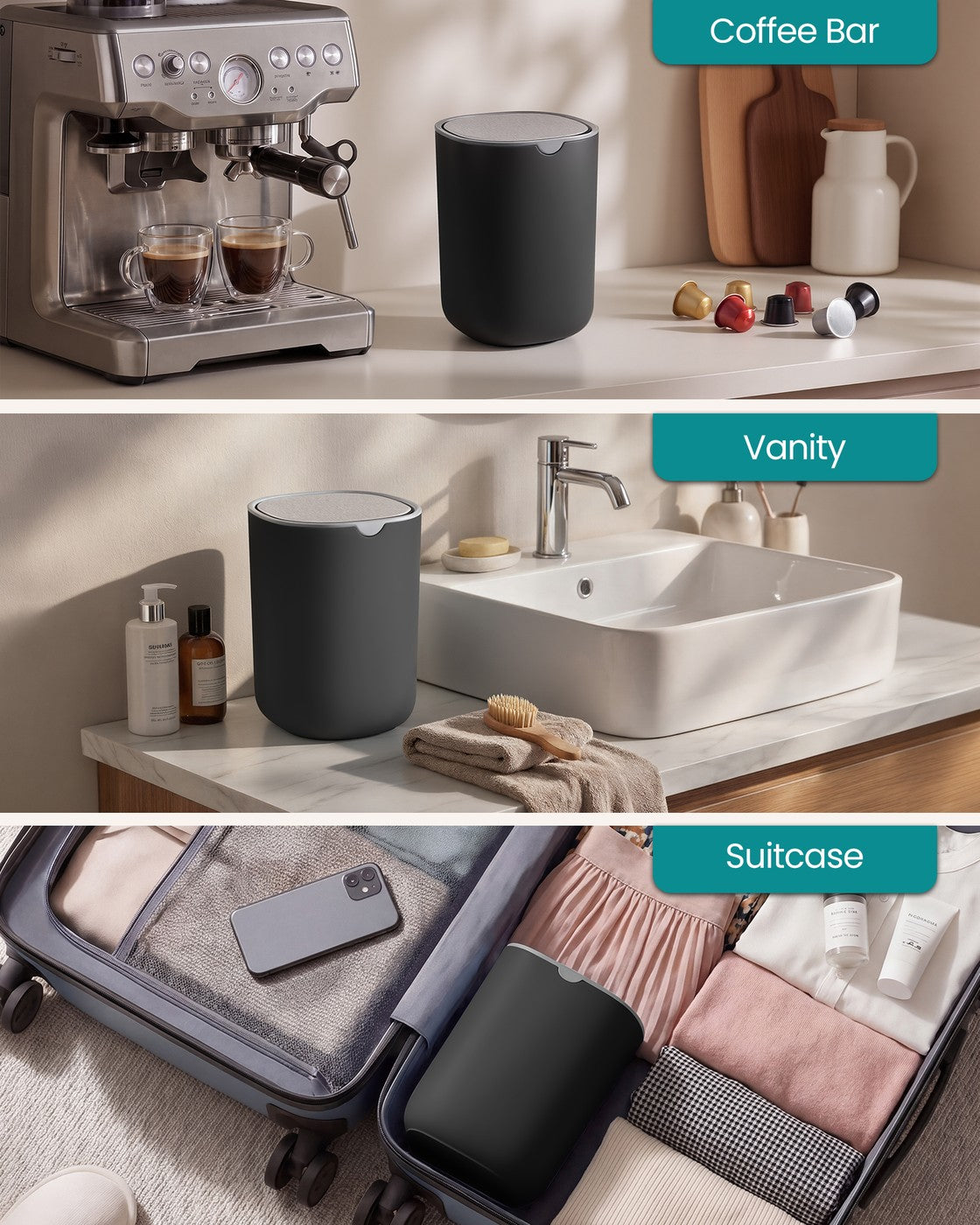 Mini Desk Trash Can with Lid - Ink Black