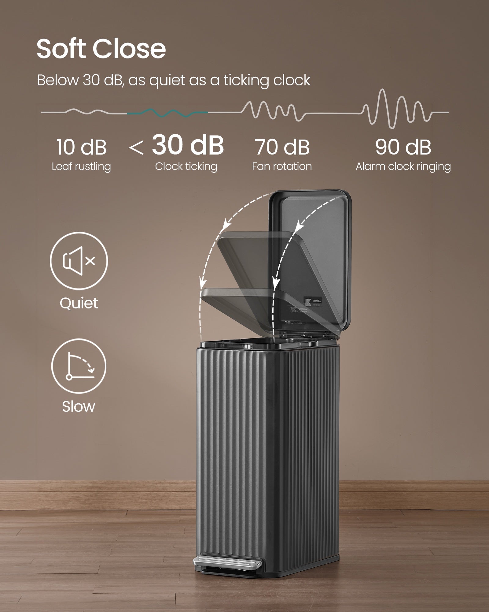 Slim Stainless Steel Trash Can with Lid for Kitchen - Black