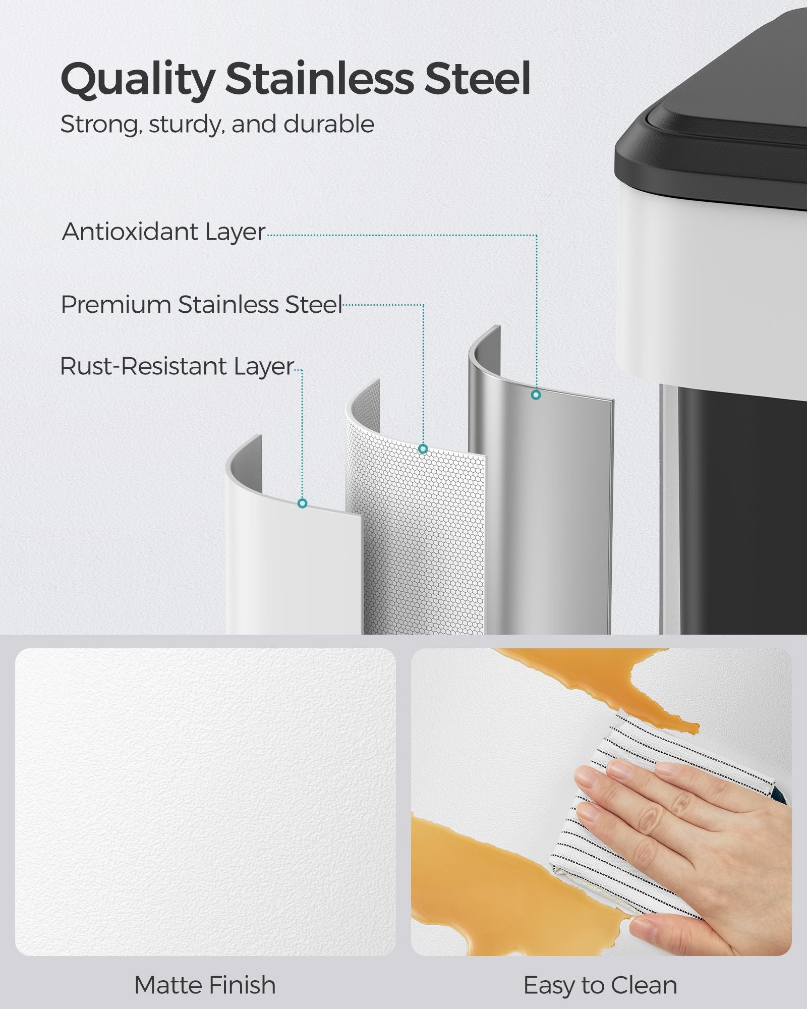 10.5-Gallon (40L) Kitchen Trash Can with Lid and Wide Foot Pedal - White