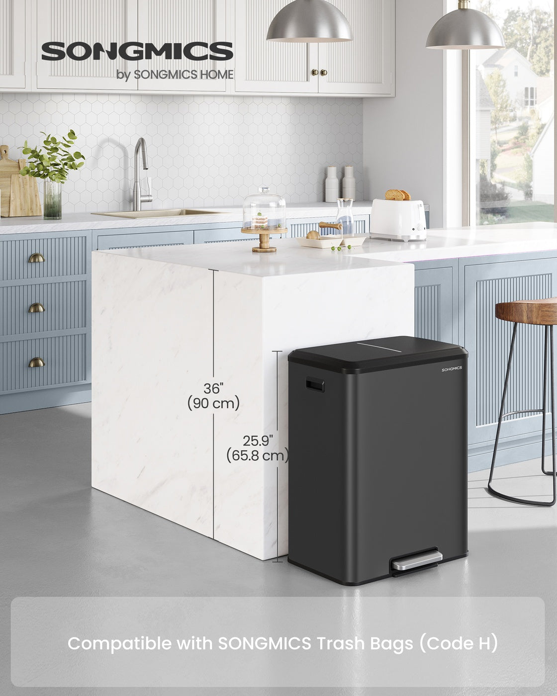Stainless Steel Dual Pedal Trash Can for Kitchen Recycling - Ink Black