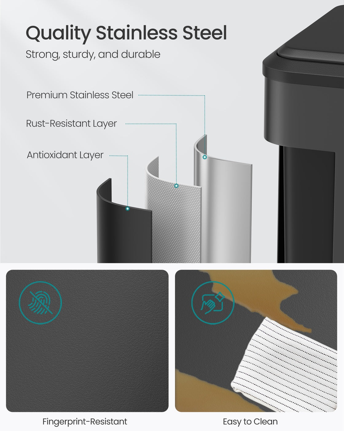 Stainless Steel Dual Pedal Trash Can for Kitchen Recycling - Ink Black