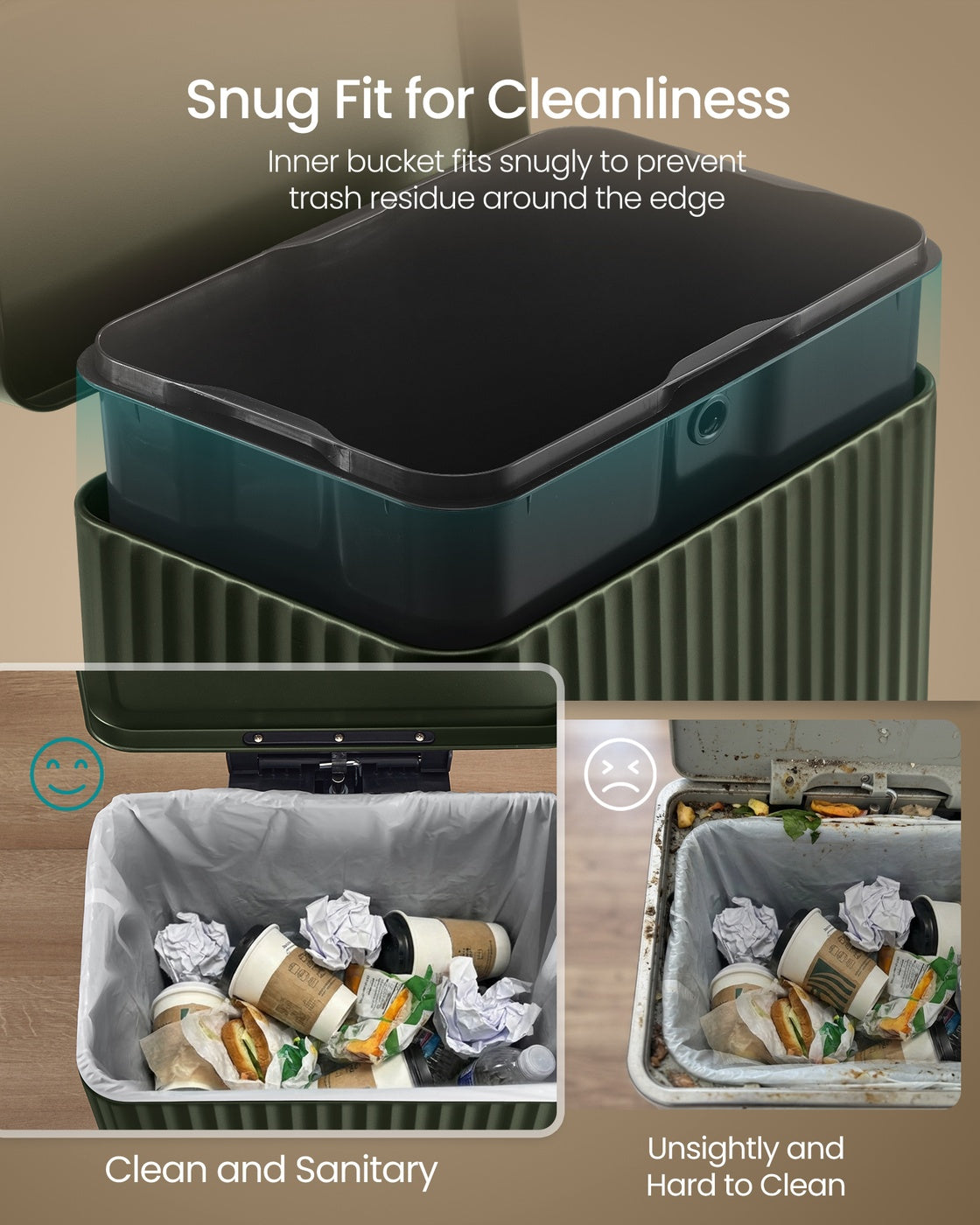 Stainless Steel Garbage Can 13 Gal - with Lid and Removable Inner Bucket