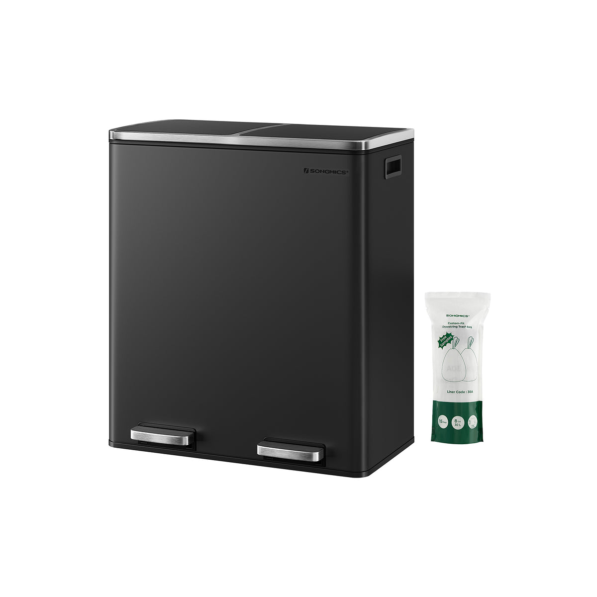 Kitchen Trash Can - Dual Compartment - 16-Gallon - Airtight Hinged Lids