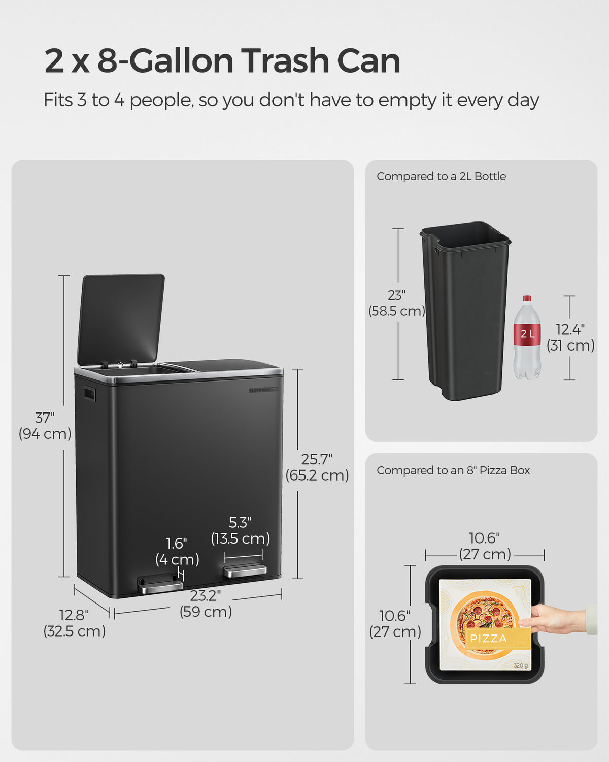 Kitchen Trash Can - Dual Compartment - 16-Gallon - Airtight Hinged Lids