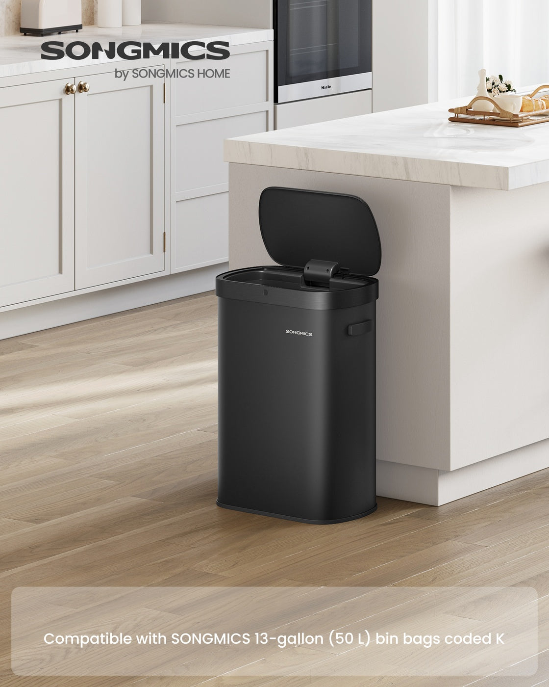 13-Gallon Motion Sensor Trash Can - Soft Close - Dual Open - Stainless Steel - Ink Black - Ink Black