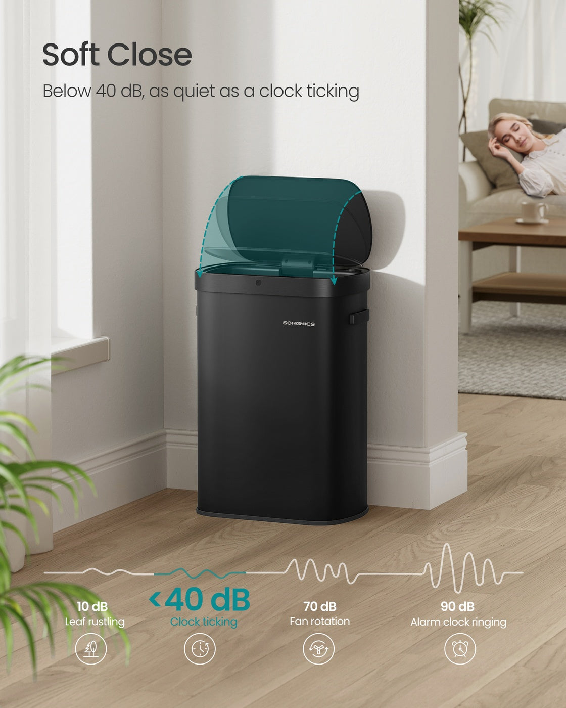 13-Gallon Motion Sensor Trash Can - Soft Close - Dual Open - Stainless Steel - Ink Black - Ink Black