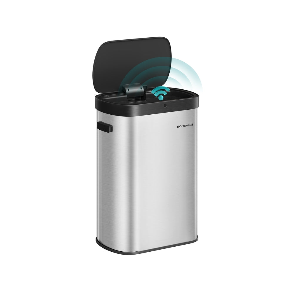 13-Gallon Motion Sensor Trash Can - Soft Close - Dual Open - Stainless Steel - Ink Black - Metallic Silver, Ink Black