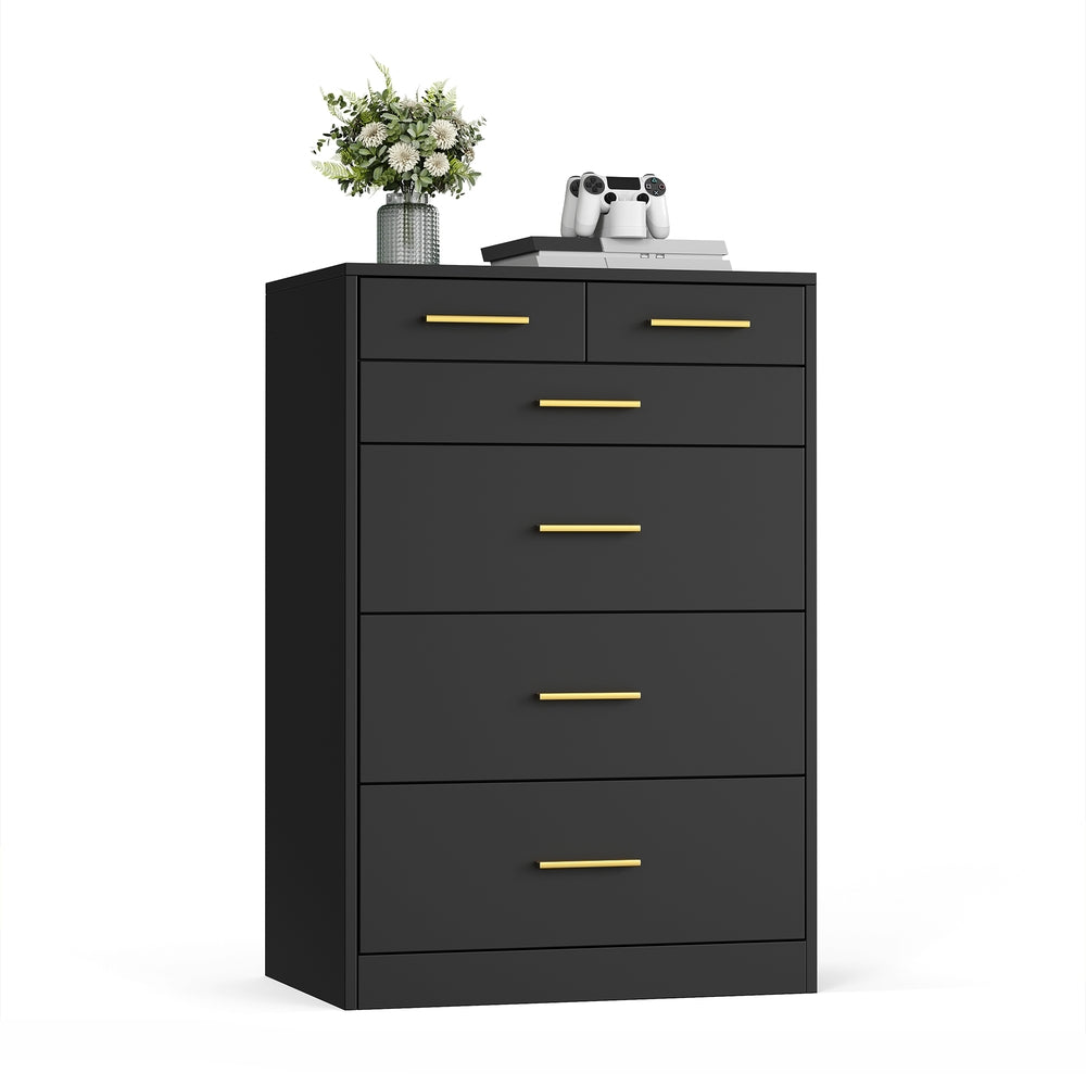 Tall Narrow Dresser With 6 Drawers - Black