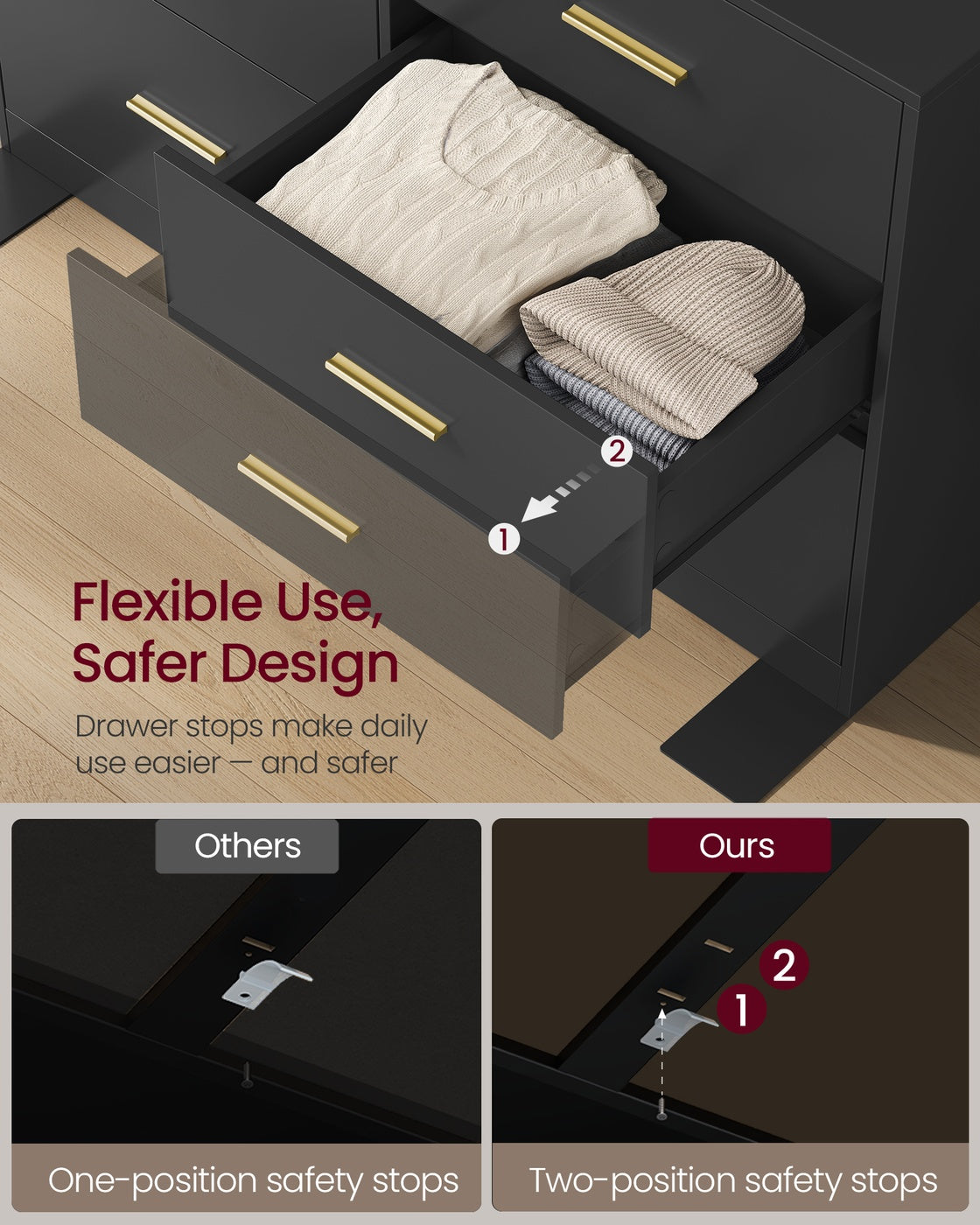 Wide 6-Drawer Dresser - LED Lights and Power Strip - TV Stand for Bedroom or Living Room