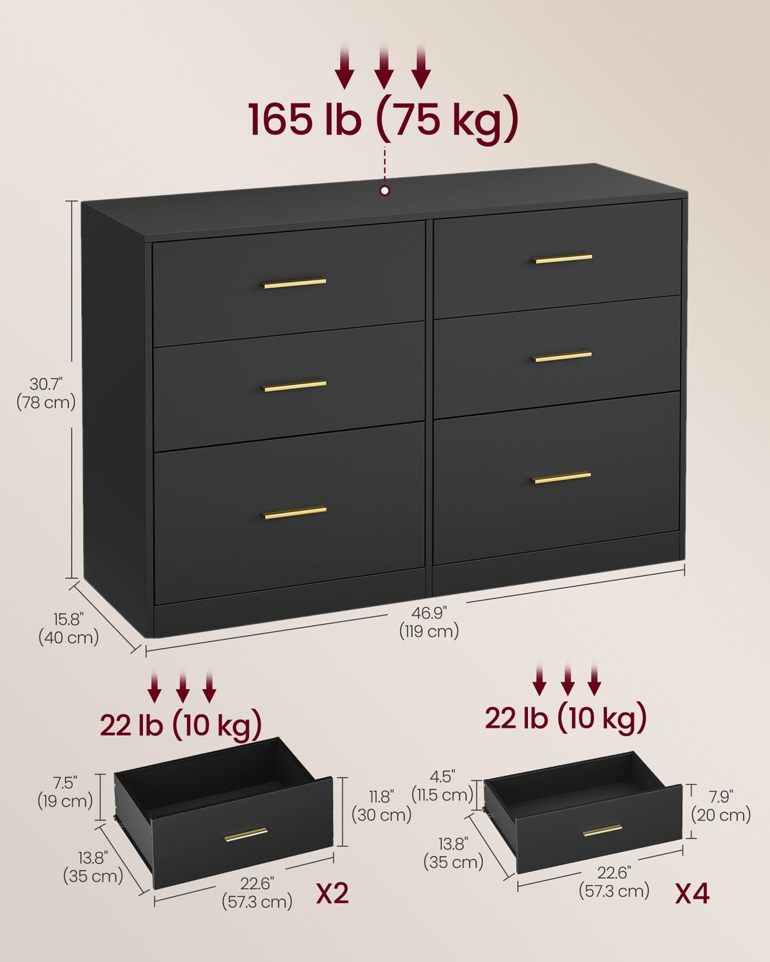 Wide 6-Drawer Dresser - LED Lights and Power Strip - TV Stand for Bedroom or Living Room