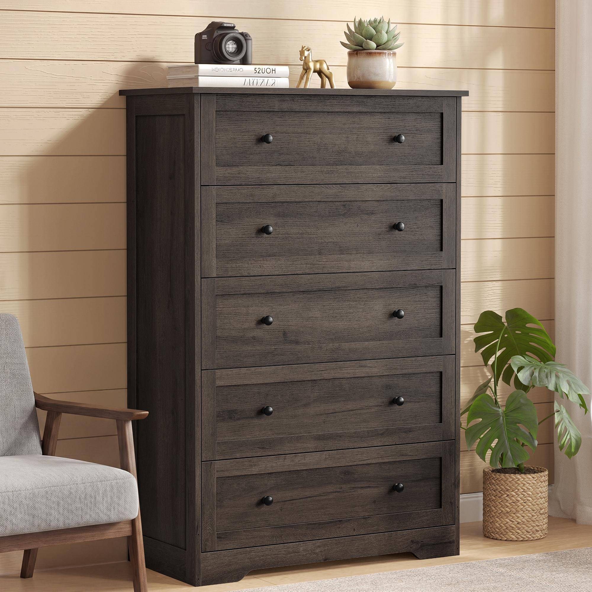 5-Drawer Dresser - Engineered Wood - 31.5"x15.7"x47.4" - Taupe Brown/Honey Brown - Taupe Brown, Honey Brown - 31.5 x 15.7 x 47.4 inch