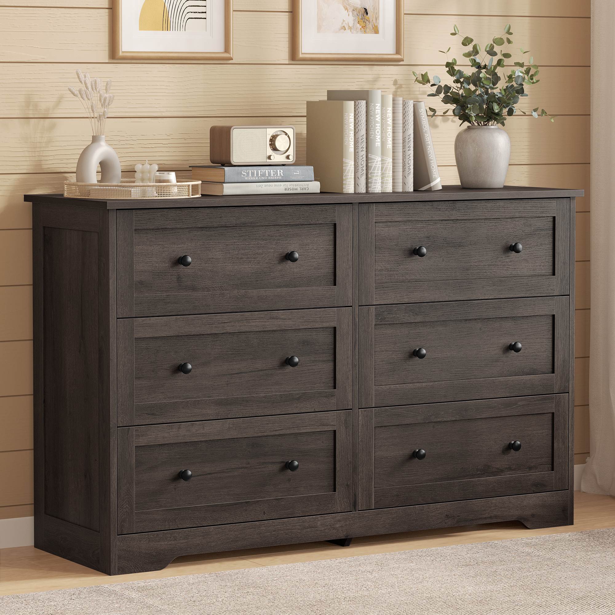 5-Drawer Dresser - Engineered Wood - 31.5"x15.7"x47.4" - Taupe Brown/Honey Brown - Taupe, Warm Brown - 47.2 x 15.7 x 30.7 inch