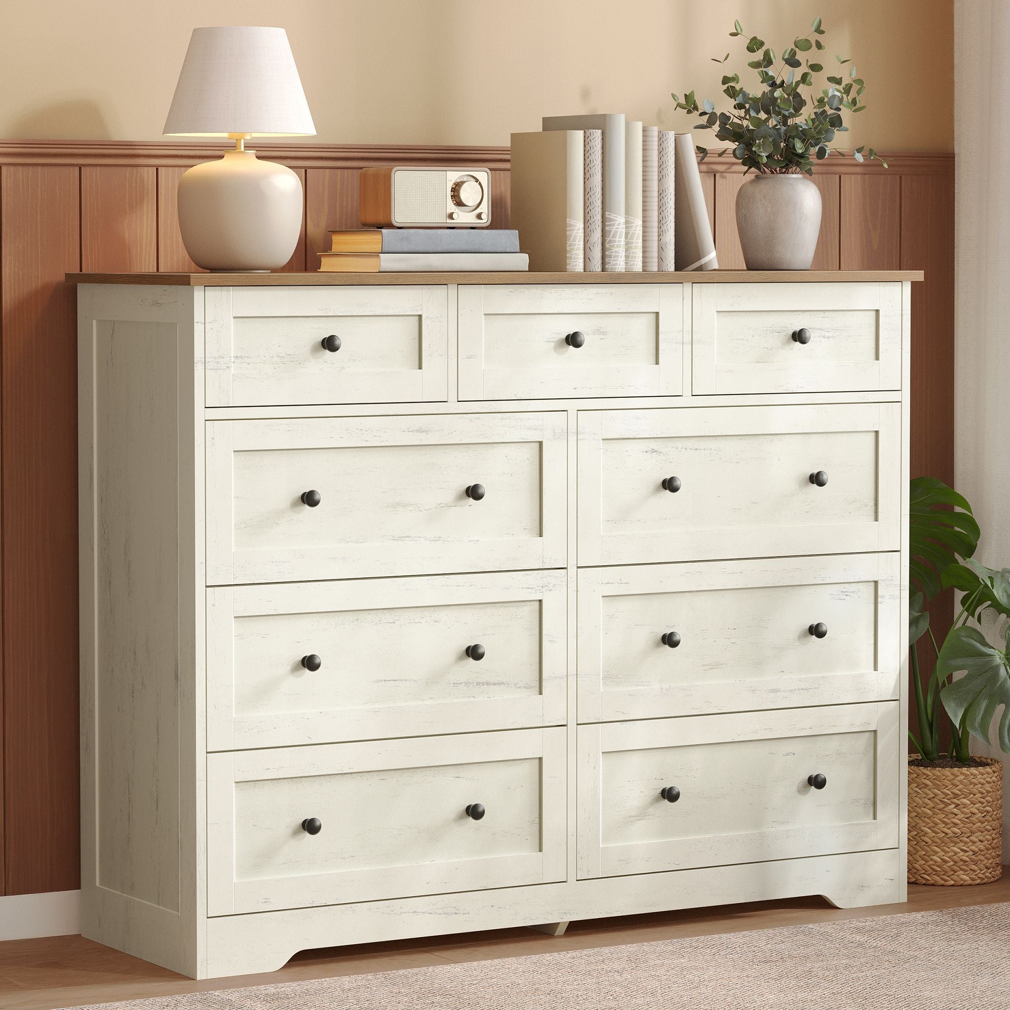 5-Drawer Dresser - Engineered Wood - 31.5"x15.7"x47.4" - Taupe Brown/Honey Brown - Cloud White and Warm Brown - 47.2 x 15.7 x 36.9 inch