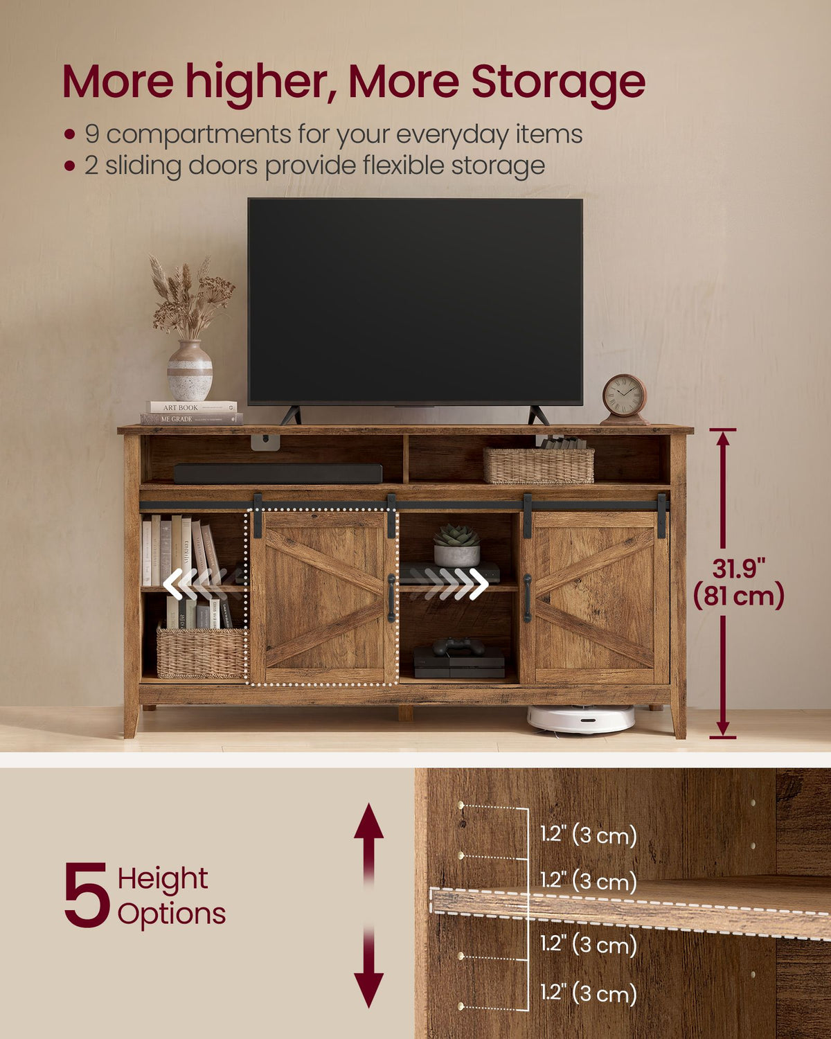 Tall Farmhouse TV Stand - Honey Brown