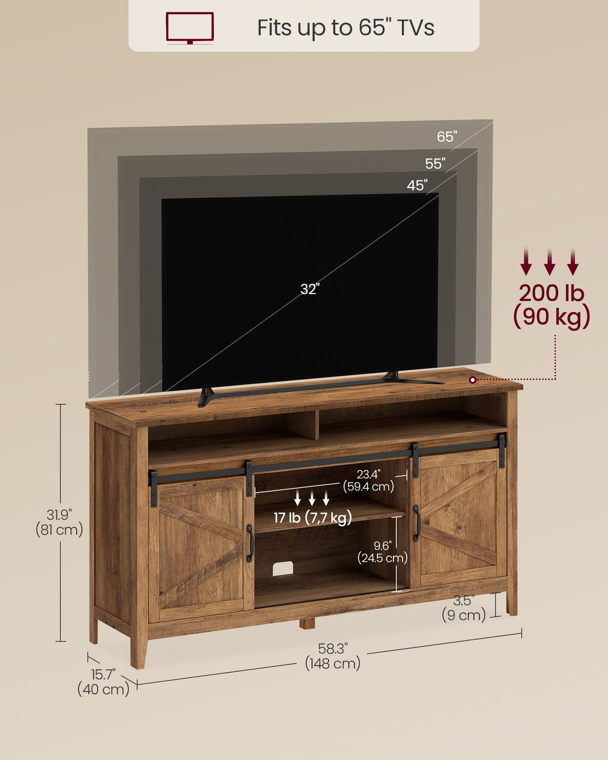 Tall Farmhouse TV Stand - Honey Brown