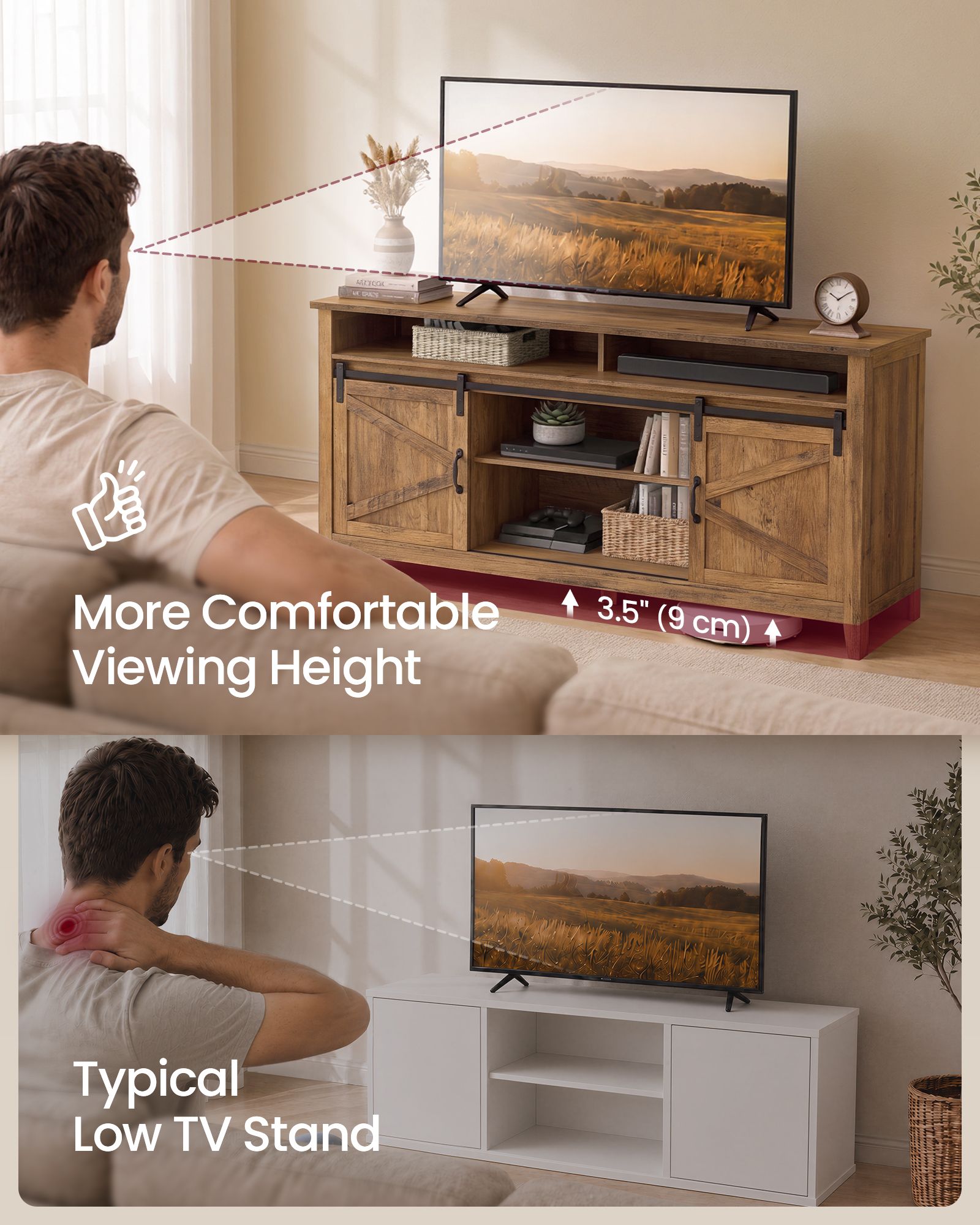 Tall Farmhouse TV Stand - Honey Brown