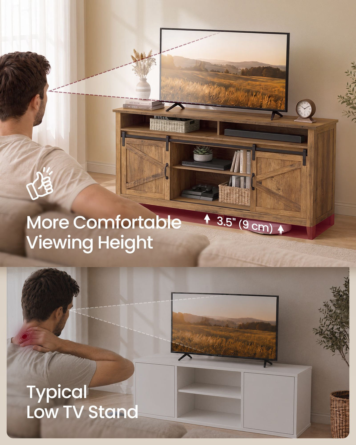 Tall Farmhouse TV Stand - Honey Brown