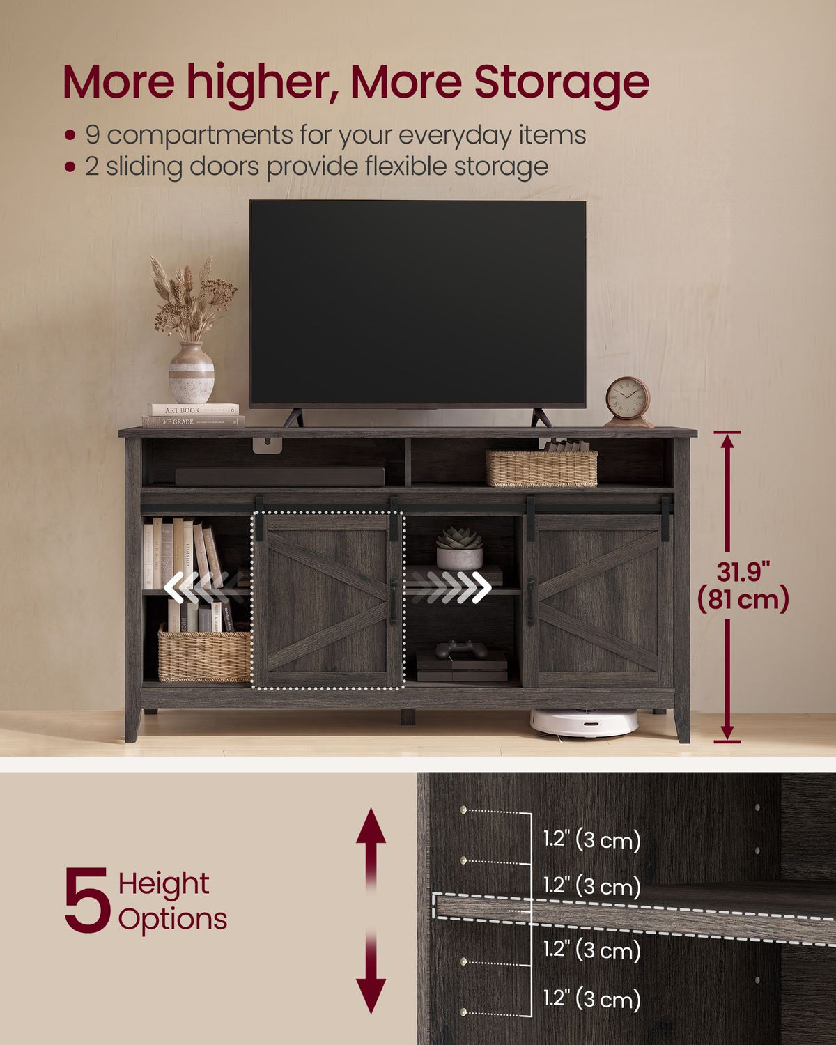 Tall Farmhouse TV Stand - Taupe Brown