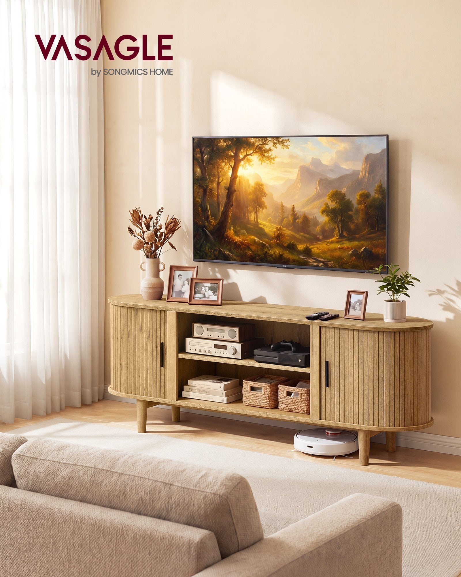 TV Stand for 65-Inch TVs - Sand Brown
