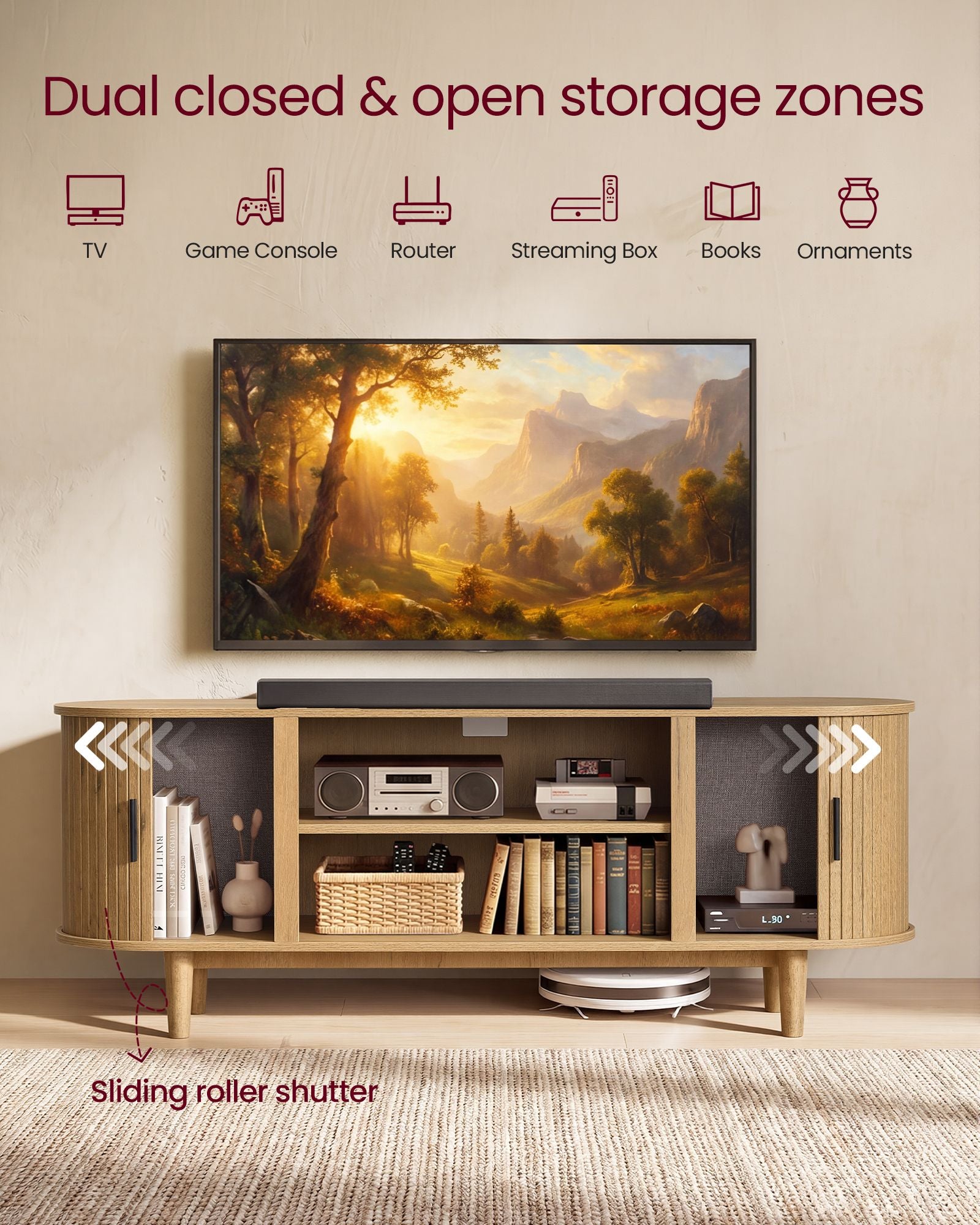 TV Stand for 65-Inch TVs - Sand Brown