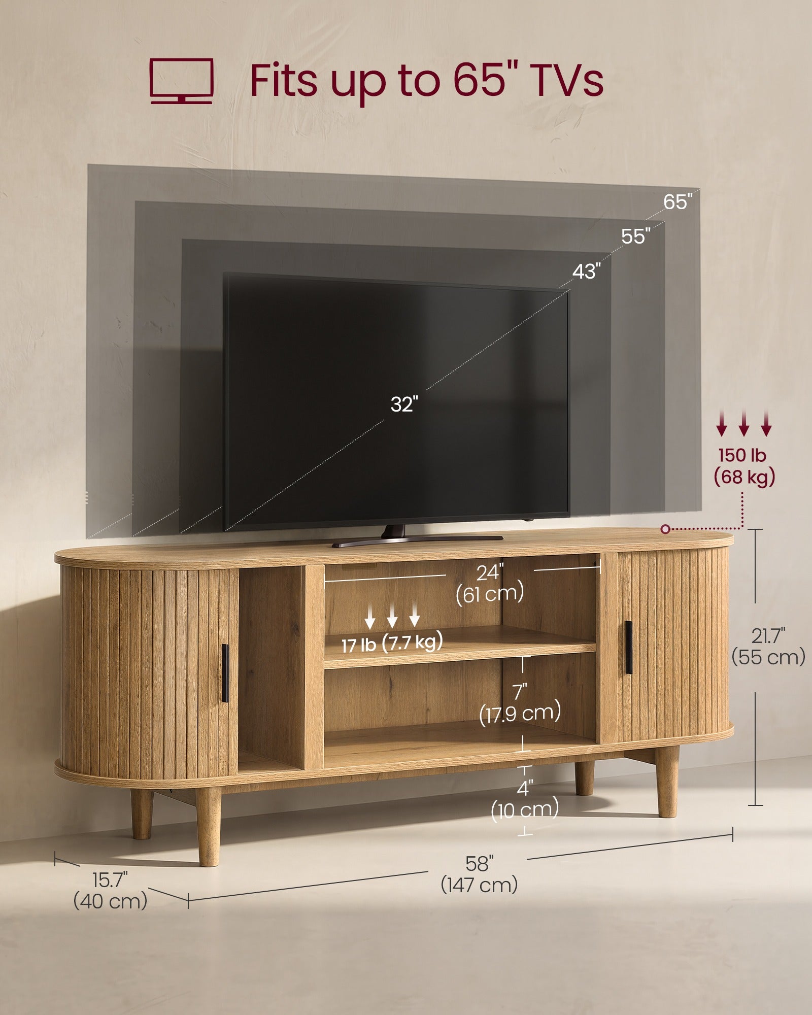 TV Stand for 65-Inch TVs - Sand Brown