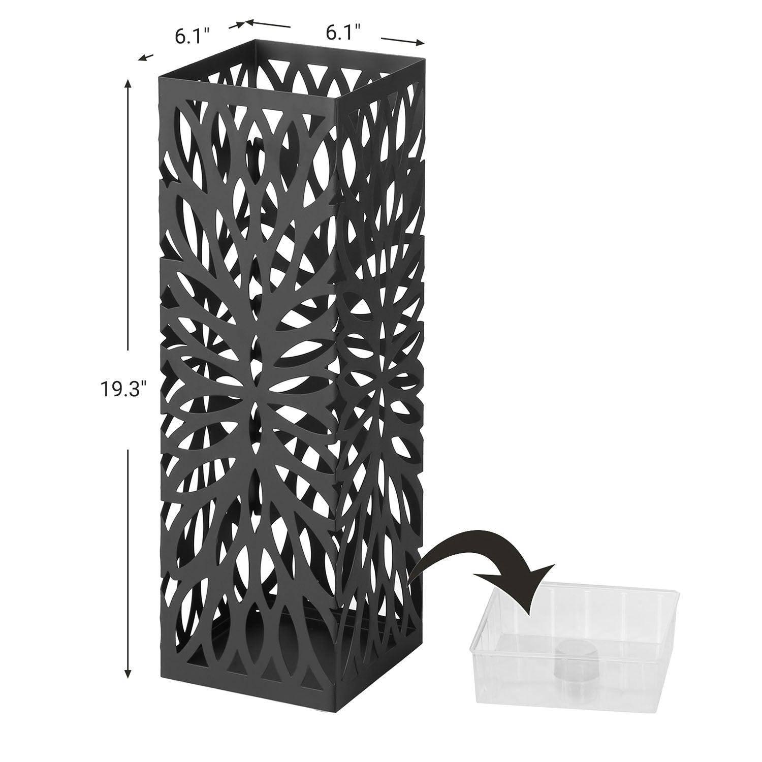 Steel Square Umbrella Stand Freestanding - for Canes Walking Sticks - Black - 6.1"D x 6.1"W x 19.3"H