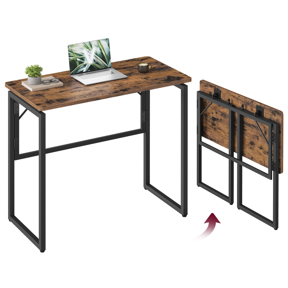 One-Piece Foldable Computer Desk with Rounded Edges - Rustic Brown - 31.5"W x 15.7"D x 29.1"H