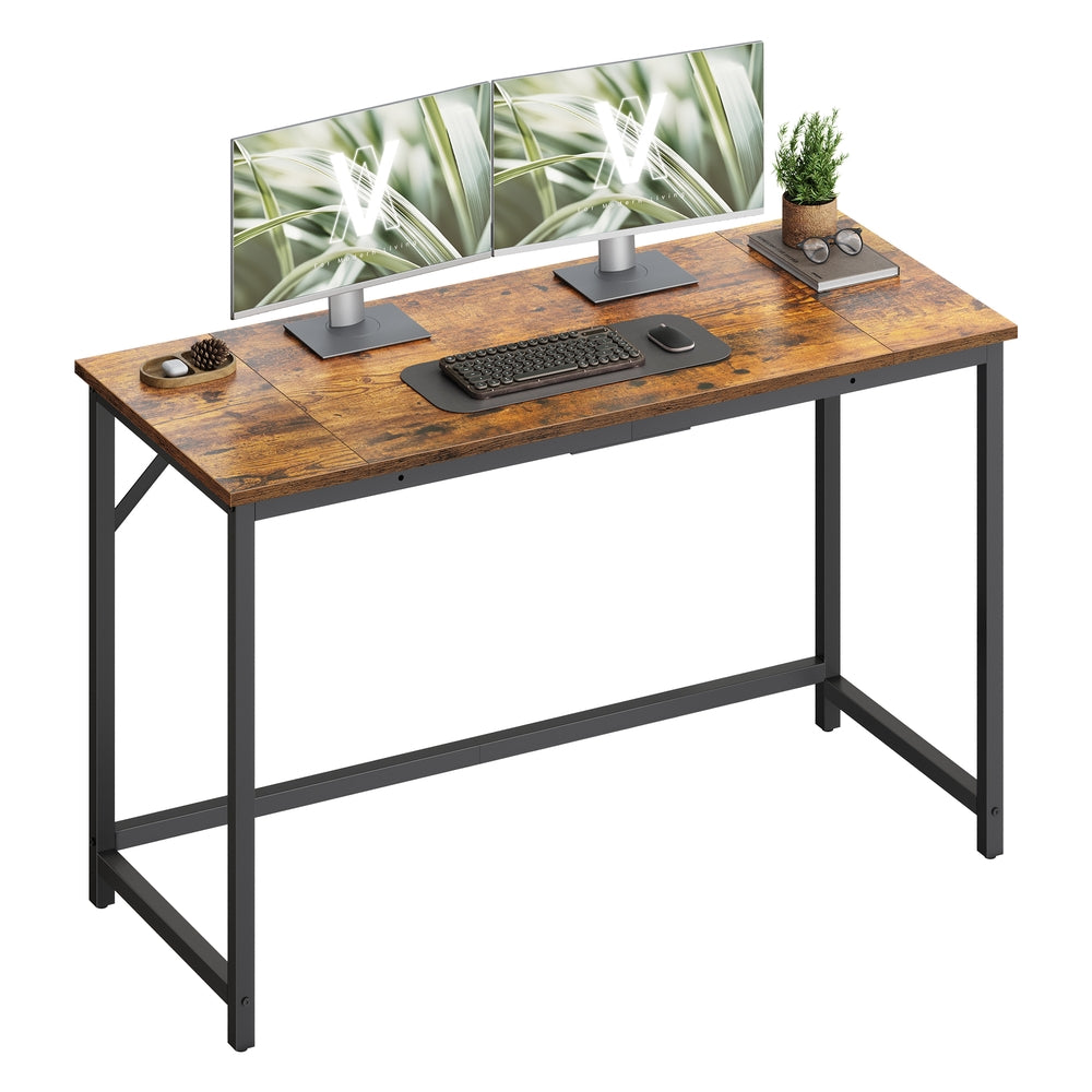Steel Frame Computer Desk for Study or Home Office - Rustic Brown and Ink Black