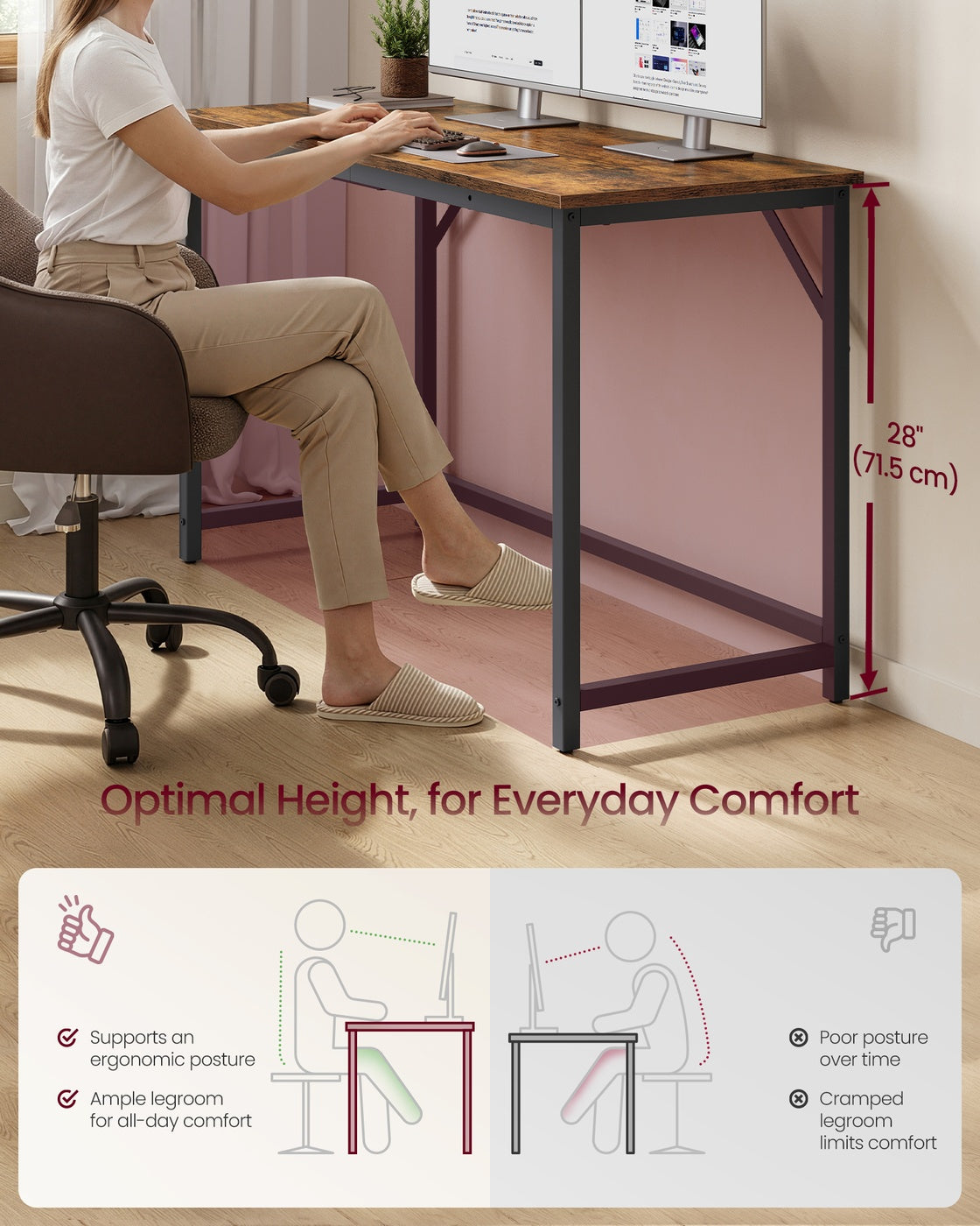 Steel Frame Computer Desk - 47.2-Inch - For Study or Home Office