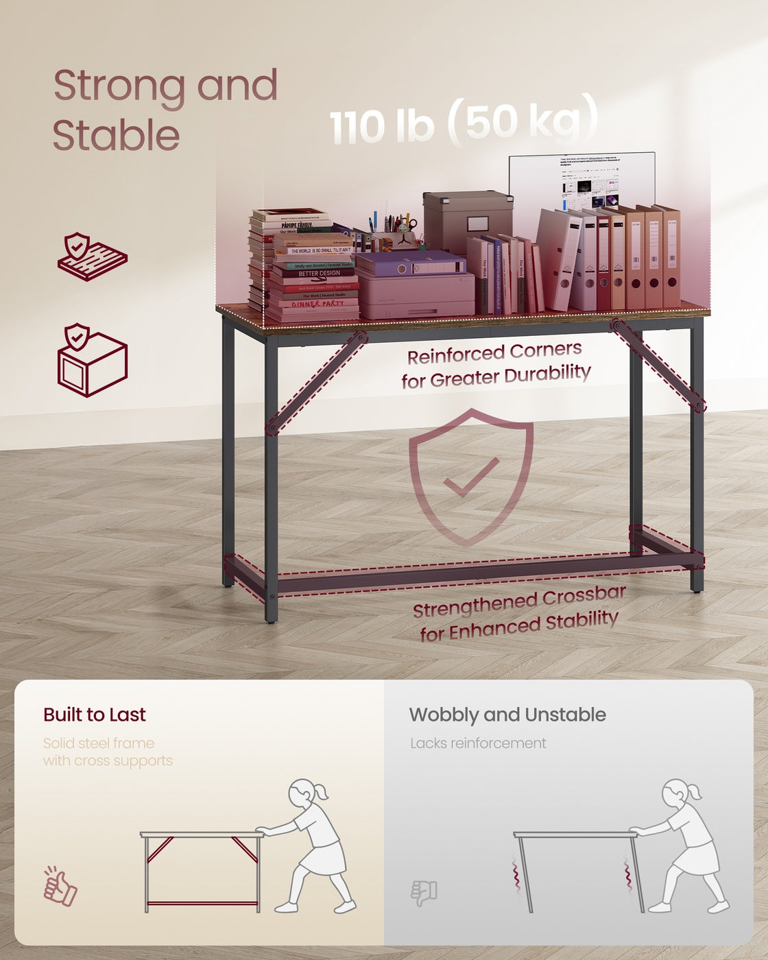 Steel Frame Computer Desk - 47.2-Inch - For Study or Home Office