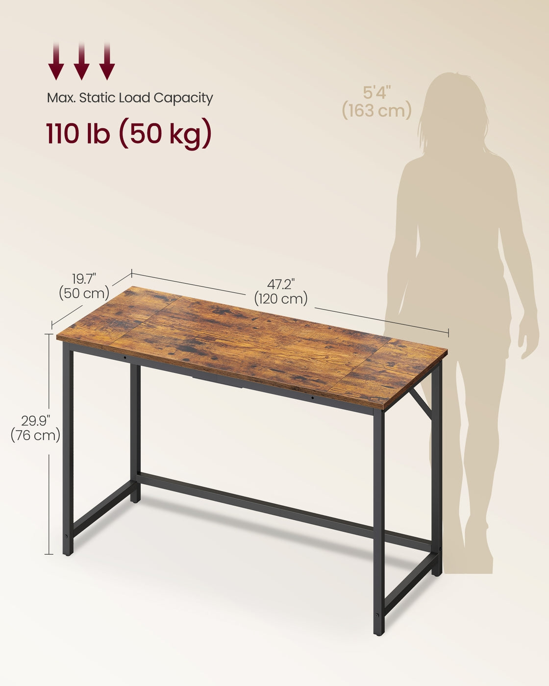 Steel Frame Computer Desk - 47.2-Inch - For Study or Home Office