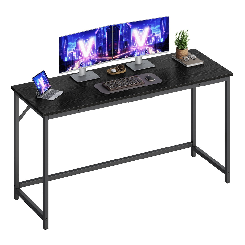 Steel Frame Computer Desk for Study or Home Office - Ebony Black and Ink Black