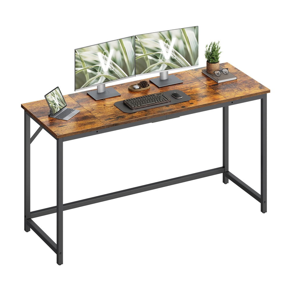 Steel Frame Computer Desk for Study or Home Office - Rustic Brown, Ink Black