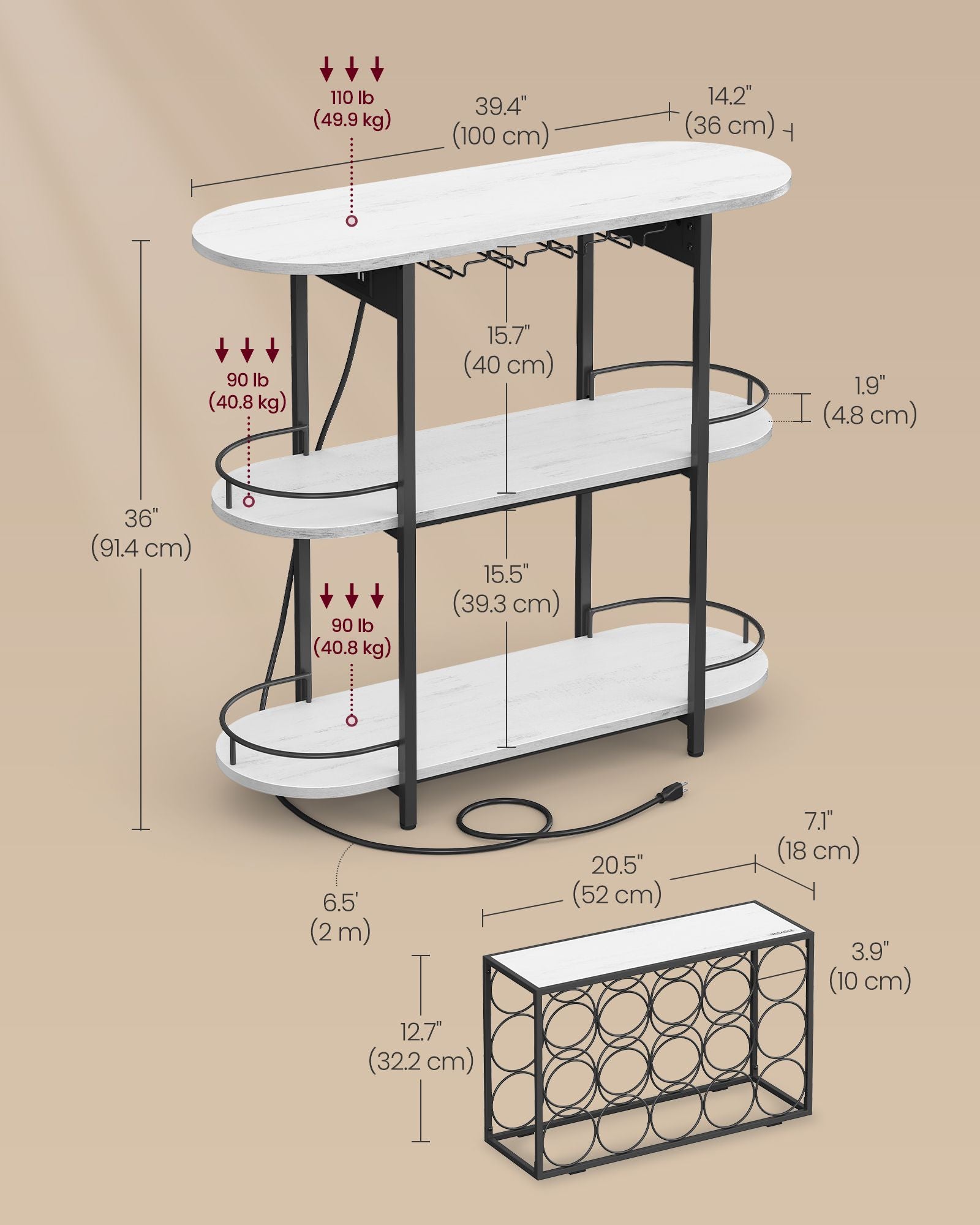 Bar Cabinet with LED Lights and Power Outlets - Freestanding Coffee Bar Wine Cabinet - Black