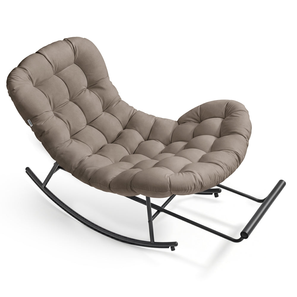 Steel Rocking Papasan Chair - Deep Cushioned Seat - Patio And Indoor Use - Cappuccino Beige