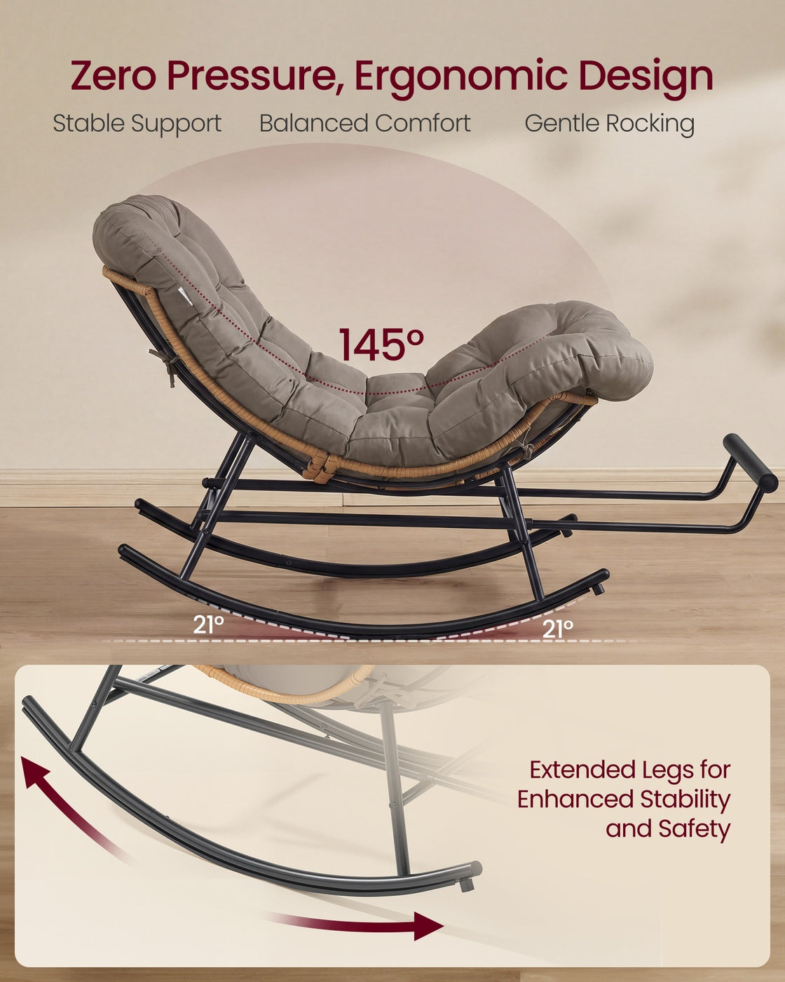 Steel Rocking Papasan Chair - Deep Cushioned Seat - Patio and Indoor Use