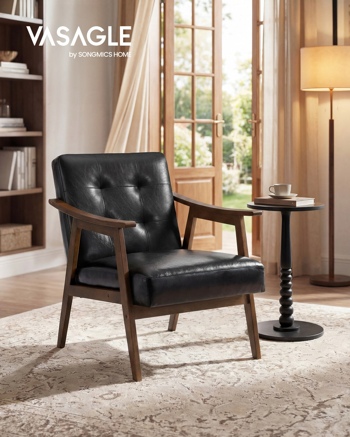 Leather-Look Accent Chair - Mid-Century Silhouette - Living Room or Office Seating