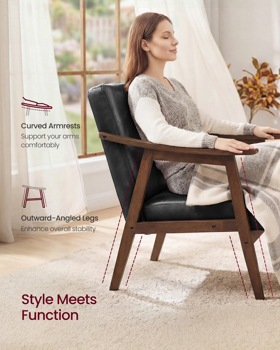 Leather-Look Accent Chair - Mid-Century Silhouette - Living Room or Office Seating